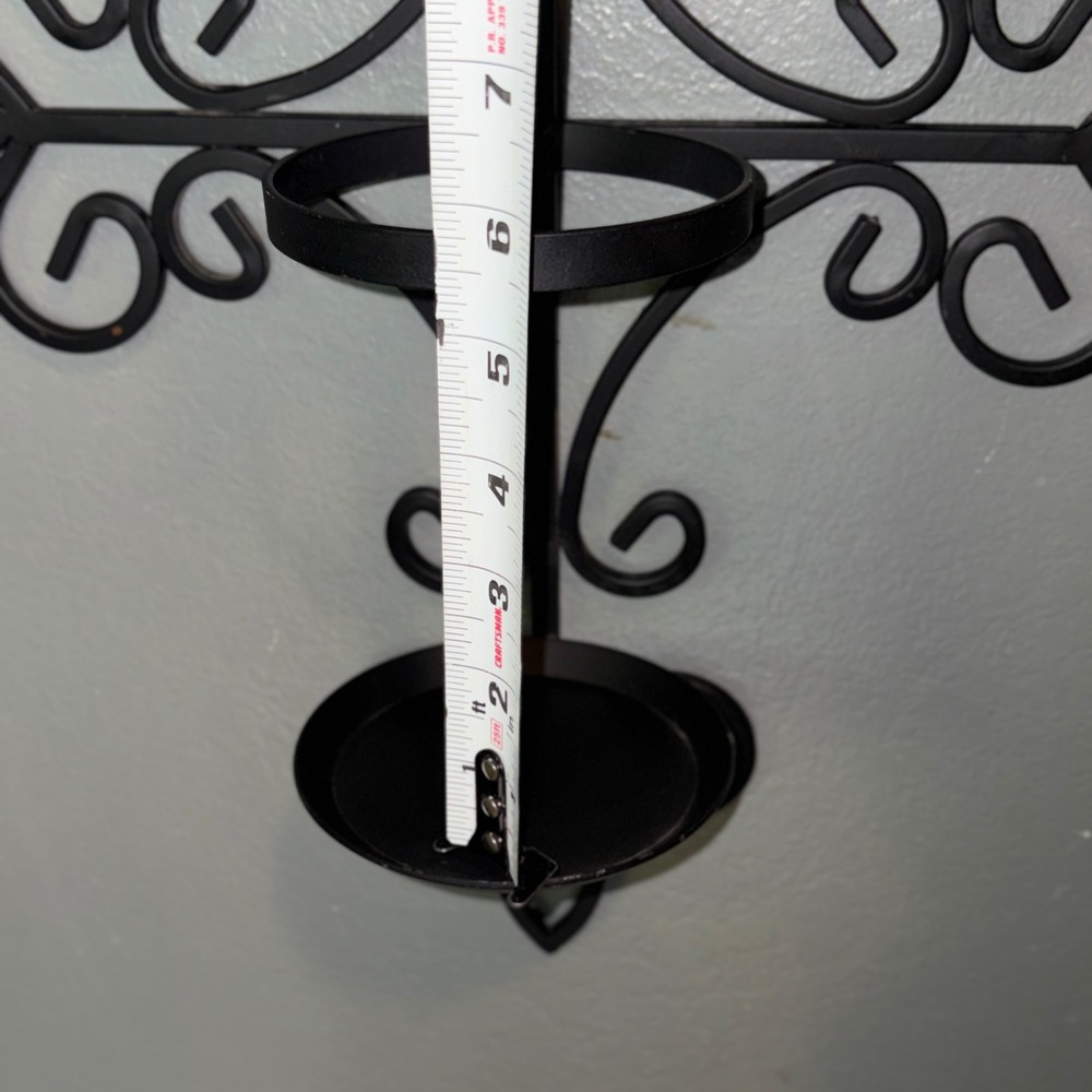 Black Wrought Iron Fleur De Lis Cross Wall Sconce Pillar Candle Holder 19in - Picture 13 of 16